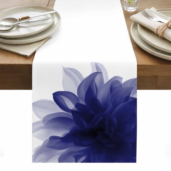 Blue Bohemian Table Runner - 90 Inch Long, Kitchen Dining Table Runner Dresser Scarves, Boho Modern Floral Abstract Ombre White Farmhouse Decor for Coffee Tables Wedding Party Banquet