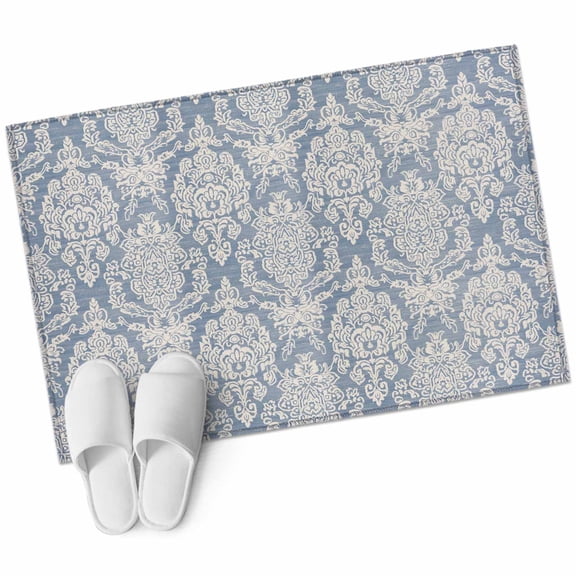 Blue Boho 2'x3' Washable Rug, Vintage Mexican Ethnic Floral Southwestern Non-Slip Soft Doormat Area Rugs for Entrance Bathroom Bedsides, Carpet for Kitchen Bedroom, Entryway Floor Mat