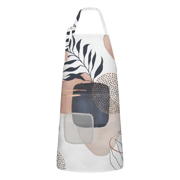 Blue Boho Abstract and Plant Pattern Apron-Garden Aprons for Women with Pockets-Cotton Linen Waterproof Kitchen Cooking Gardening Aprons Adjustable for Kitchen,Cooking,BBQ and Salon 33x27 Inch