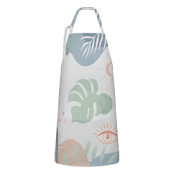 Blue Boho Abstract and Plant Pattern Apron-Garden Aprons for Women with Pockets-Cotton Linen Waterproof Kitchen Cooking Gardening Aprons Adjustable for Kitchen,Cooking,BBQ and Salon 33x27 Inch