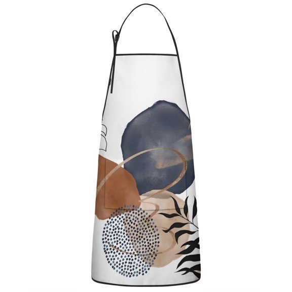 Blue Boho Abstract and Plant Pattern Apron-Garden Aprons for Women with Pockets-Cotton Linen Waterproof Kitchen Cooking Gardening Aprons Adjustable for Kitchen,Cooking,BBQ and Salon 33x27 Inch