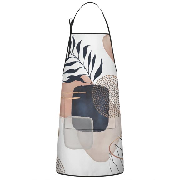 Blue Boho Abstract and Plant Pattern Apron-Garden Aprons for Women with Pockets-Cotton Linen Waterproof Kitchen Cooking Gardening Aprons Adjustable for Kitchen,Cooking,BBQ and Salon 33x27 Inch