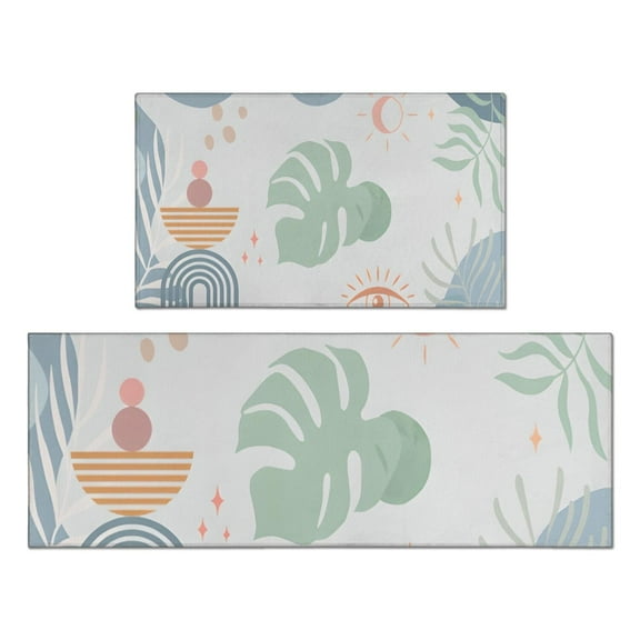 Blue Boho Abstract and Plant Pattern Kitchen Rugs Sets Of 2,Anti Fatigue Kitchen Mat Rugs Non Slip Washable,Decorative Kitchen Floor Mats for Kitchen,Sink,Laundry,17"x30"+17"x47"