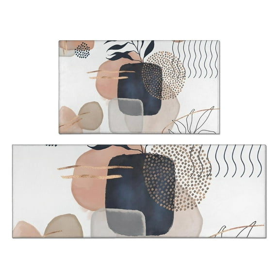 Blue Boho Abstract and Plant Pattern Kitchen Rugs Sets Of 2,Anti Fatigue Kitchen Mat Rugs Non Slip Washable,Decorative Kitchen Floor Mats for Kitchen,Sink,Laundry,17"x30"+17"x47"