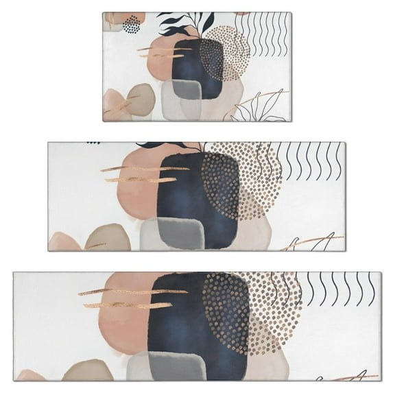 Blue Boho Abstract and Plant Pattern Kitchen Rugs Sets Of 3,Kitchen Runner Rugs Non Skid Washable,Decorative Kitchen Floor Mats for Kitchen,Sink,Laundry,17"x30"+ 17"x47" + 17"x59"