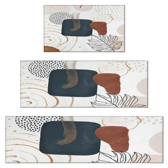 Blue Boho Abstract and Plant Pattern Kitchen Rugs Sets Of 3,Kitchen Runner Rugs Non Skid Washable,Decorative Kitchen Floor Mats for Kitchen,Sink,Laundry,17"x30"+ 17"x47" + 17"x59"