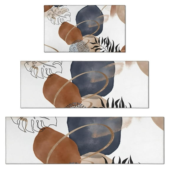 Blue Boho Abstract and Plant Pattern Kitchen Rugs Sets Of 3,Kitchen Runner Rugs Non Skid Washable,Decorative Kitchen Floor Mats for Kitchen,Sink,Laundry,17"x30"+ 17"x47" + 17"x59"