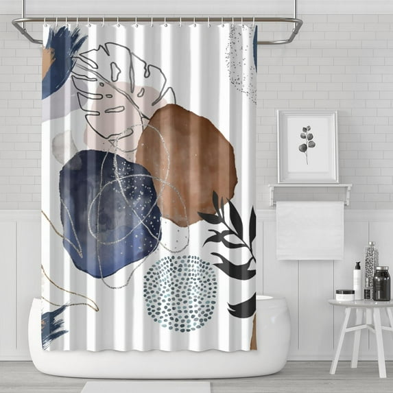 Blue Boho Abstract and Plant Pattern Shower Curtain 72"x72" ,Bathroom Decorative Shower Curtains Set with 12 Hooks,Modern Waterproof Washable Shower Curtain