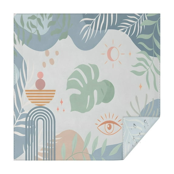 Blue Boho Abstract and Plant Pattern Square Tablecloth,Waterproof Square Table Cover,Wipeable Spillproof Washable Table Cover for Home Kitchen Party Decor 42"X42"(107x107cm)