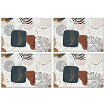 Blue Boho Abstract and Plant Pattern Summer Placemats Table Placemats Set Of 4-Linen Kitchen Washable Placemats Table Mats 11.8"x17.7"Non-Slip Heat Resistant