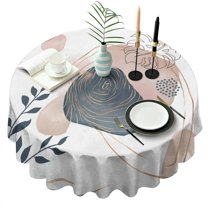 Blue Boho Abstract and Plant Pattern Round Tablecloth 60"x60",Wrinkle Wipeable Table Cloth for Kitchen Dining Room Picnic Patio Party