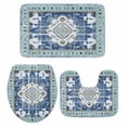 thumbnail image 1 of Blue Boho Bath Mat 3 Piece Bathroom Rug Set, Farmhouse Bohemian Medallion Oriental Flower Non Slip Bath Rug Contour Mat and Toilet Lid Cover, Absorbent Shower Mats Soft Bath Rugs and Mats Sets, 1 of 8