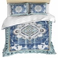 thumbnail image 1 of Blue Boho Bedding 3 Piece Duvet Cover Set Twin Size, Farmhouse Bohemian Medallion Oriental Flower Soft Microfiber Comforter Cover with Zipper Closure & Pillowcases, FadeResistant Quilt Cover, 1 of 9