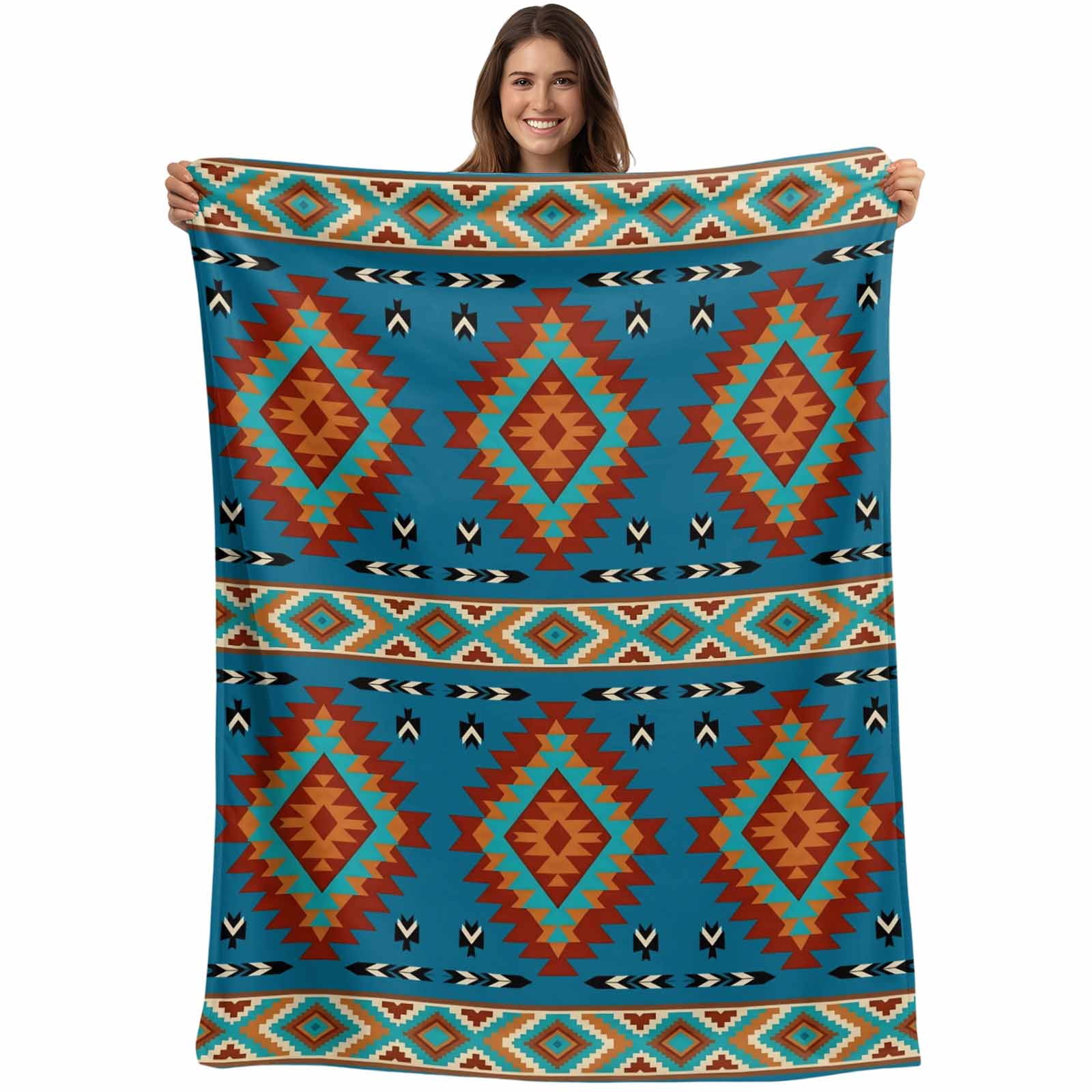 Blue Boho Blanket Soft Cozy Warm Throw Blanket for Couch, Plush Fuzzy ...