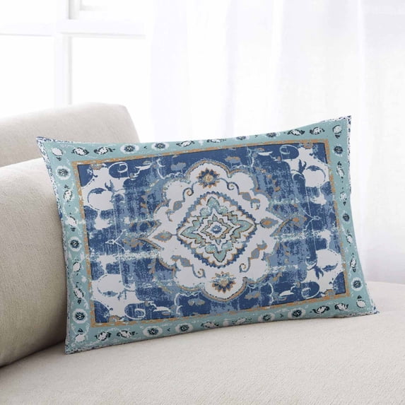 Blue Boho Body Pillow Cover, Pillowcase Protectors with Zipper, Breathable Decorative Throw Pillow Case Cover, Farmhouse Bohemian Medallion Oriental Flower Pillow Shams for Couch Sofa 24x36Inch