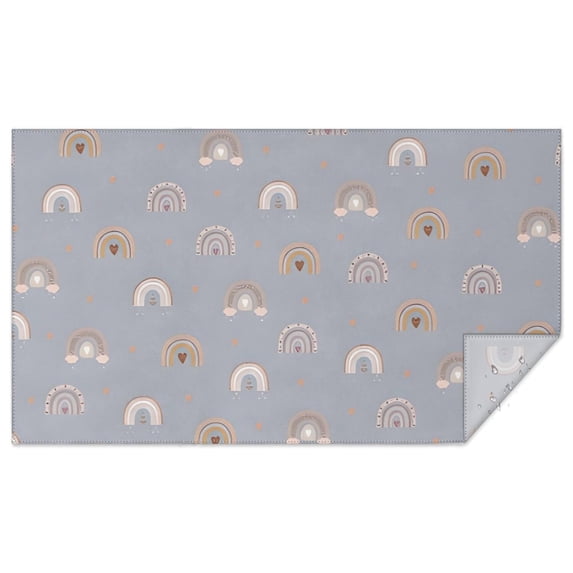 Blue Boho Bohemia Rainbow Hearts Pattern Rectangle Tablecloth 60"x102",Waterproof Polyester Rectangle Table Cloth, Wipeable Spillproof Polyester Tablecloth for Dining, Camping, Indoor and Outdoor