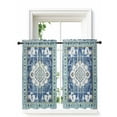 thumbnail image 1 of Blue Boho Curtains 45 Inch Length,Sheer Curtains for Bedroom Living Room Window Farmhouse Bohemian Medallion Oriental Flower Rod Pocket Drapes Kitchen Curtains Small Half Window 42"x45" 2 Panels, 1 of 7