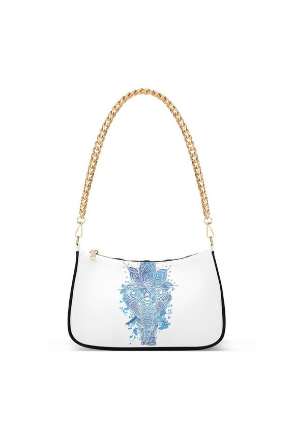 Blue Boho Elephant Animal Lotus Mandala Womens Chain Shoulder Bag Tote Handbag Clutch Hobo Purse with Zipper for Travel Casual