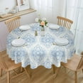 thumbnail image 1 of Blue Boho Ethnic Round Tablecloth 60 Inch - Waterproof Fabric Table Cloth Protector, Vintage Mexican Flowers Southwestern Tablecloths Washable Table Cover for Kitchen Banquet Coffee Table, 1 of 6