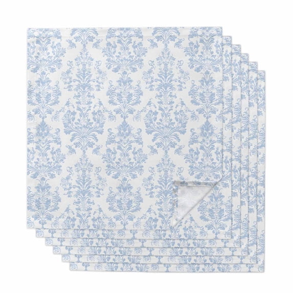 Blue Boho Floral Cloth Napkins, Farmhouse Middle Century Flowers Washable and Reusable Dinner Napkins Set of 6, Table Napkin for Kitchen Party Birthday Wedding Hotel Housewarming 20"x20"