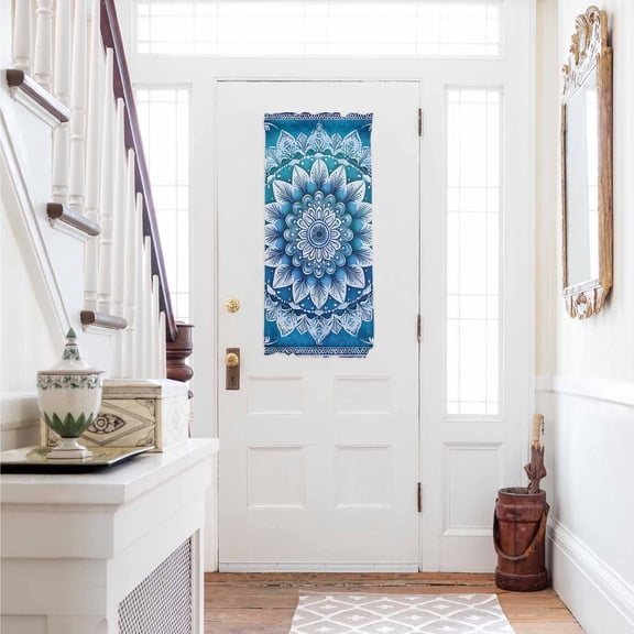 Blue Boho Floral Door Curtains for Door Window, French Sidelight Front Back Door Curtains With Tieback, Ethnic Tribal Abstract Flowers Motifs Kitchen Rod Pocket Drapes Panel, 25"x40"