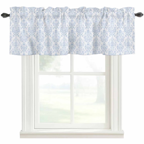 Blue Boho Floral Kitchen Valances for Windows, Farmhouse Middle Century Flowers Bathroom Window Valances 42x12 Inch Rod Pocket Window Treatments Valance Curtains for Living Room Bedroom Decor