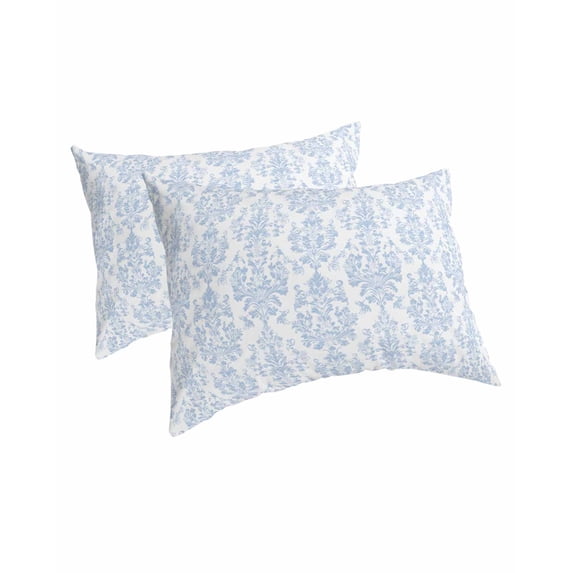 Blue Boho Floral Pillow Covers Standard Size 2 Pack, Farmhouse Middle Century Flowers Soft Bed Throw Pillowcases Breathable Cooling Long Lumbar Body Pillow Sham Cover for Bed Sofa 20''x26''