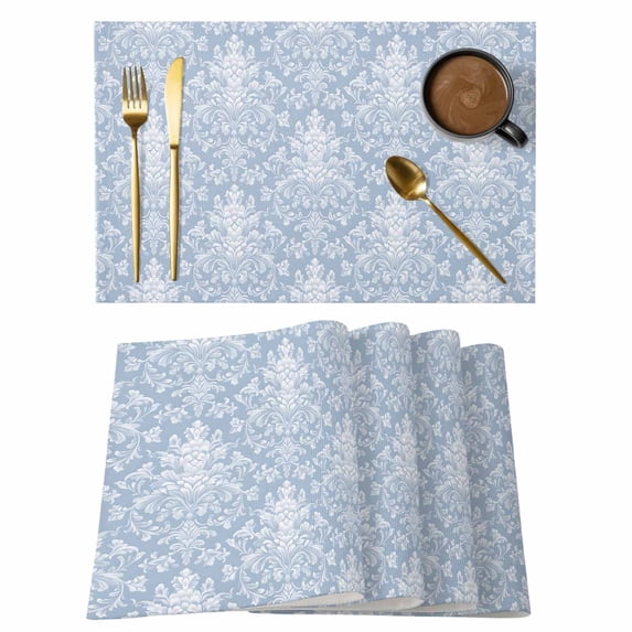 Blue Boho Floral Placemats Set of 4 Vintage Ethnic Tribe Abstract Place Mats Indoor Wipeable Table Mats Washable Cloth Dining Table Placemats for Kitchen Holiday Party Home Decor 13x19 Inch