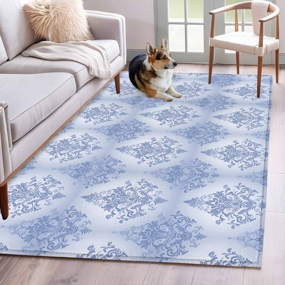 Blue Boho Floral Runner Rug 2.7x5 FT, Non Slip Entryway Carpet, Vintage Ethnic Tribe Abstract Art Washable Soft Floor Carpet Entrance Mat Non-Shedding Throw Rug for Hallway Laundry Room Bedside