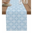 thumbnail image 1 of Blue Boho Floral Table Runner Cotton Linen 108 Inch Holiday Dresser Scarves, Ethnic Neutral Abstract Floral Texture Tablerunner for Kitchen Coffee Dining Bedroom Dinner Scarf Décor 13''x108'', 1 of 9