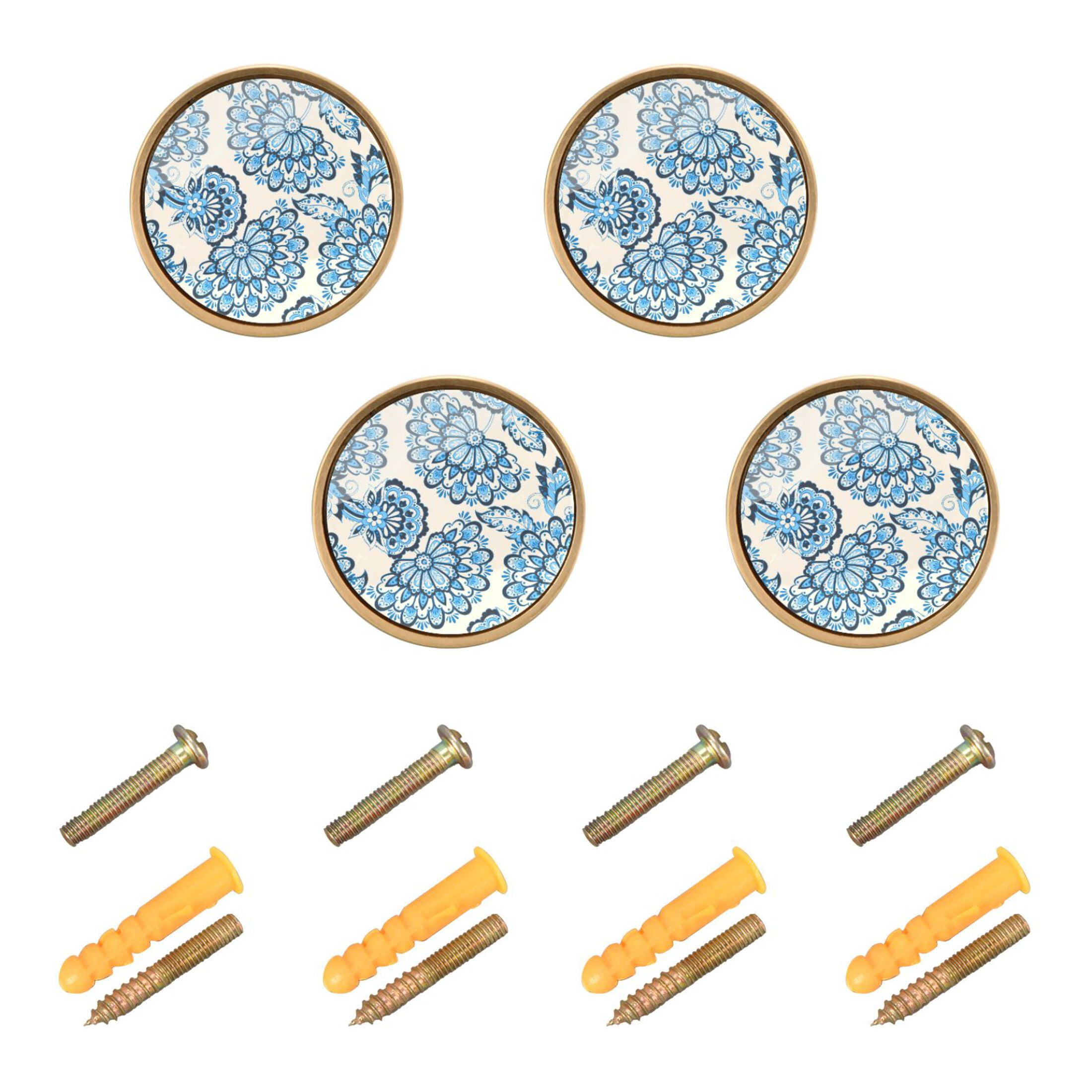 Blue Boho Flowers Bohomia Cabinet Knobs Kitchen Drawers Knobs Door ...