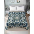 thumbnail image 1 of Blue Boho Flowers Twim Size Flat Sheet, Wrinkleproof & Fadeproof Cooling Flat Bed Sheet Only, Country Vintage Abstract Floral Breathable Soft Bedding Top Sheets 66 x 96 Inches, 1 of 8
