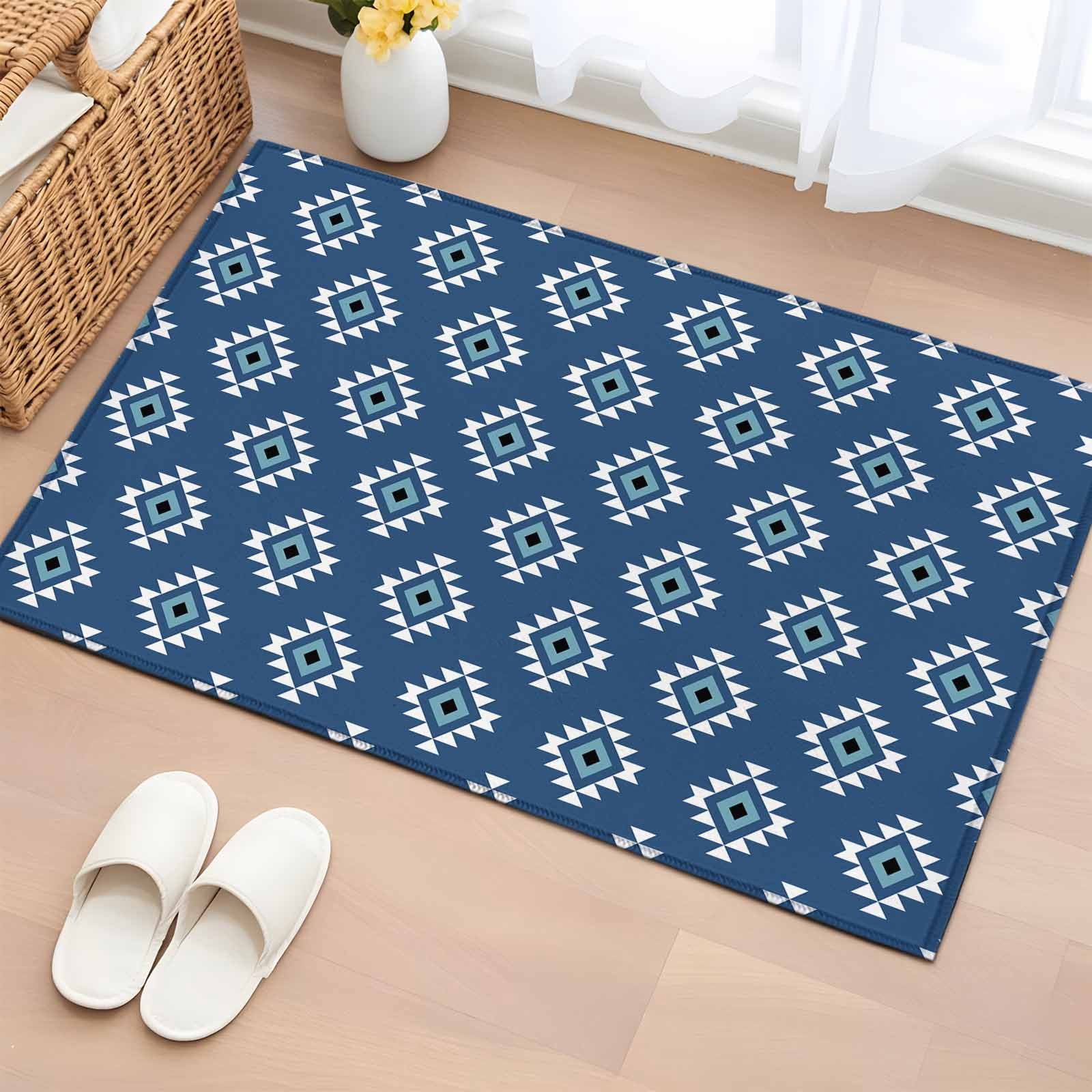 Blue Door Rug Blue Boho Geometric Bathroom Rug Washable 2x3 Entryway Rug Non Slip ...