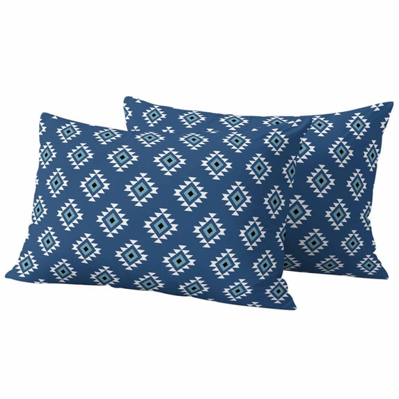 Blue Boho Geometric Outdoor Waterproof Pillow Covers, Farmhouse Southwest Motifs Art Decorative Rectangle Throw Pillowcase Sofa Cushion Sham for Patio/Couch/Chair, 20"x12" 2 Pack