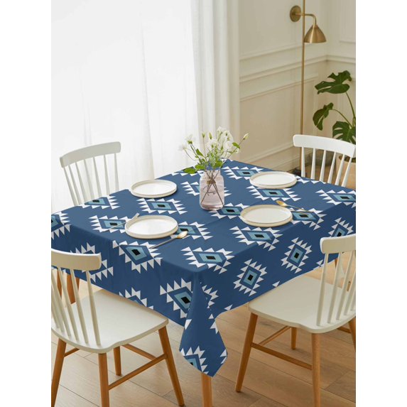 Blue Boho Geometric Tablecloth Rectangle Table Cloth 60x102, Waterproof Tablecloth Outdoor Table Cloth, Farmhouse Southwest Motifs Art Washable Table Cover for Kitchen Dinning Party