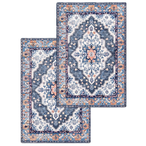 Blue Boho Kitchen Dish Towels for Drying Dishes Set of 2, Ethnic Geometric Middle Century Art Waffle Weave Microfiber Hand Tea Bathroom Towels Quick Dry & Absorbent Towel 15.7x23.6
