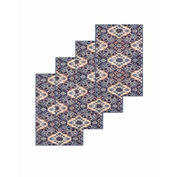 Blue Boho Kitchen Dish Towels for Drying Dishes Set of 4, Country Vintage Ethnic Floral Geometric Waffle Weave Microfiber Terry Hand Tea Bathroom Towels Quick Dry & Absorbent Towel 15.7x23.6