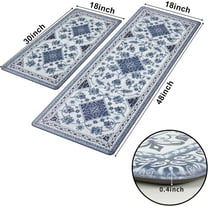 Blue Boho Kitchen Mats for Floor 2 Piece, Cushioned Anti-Fatigue Kitchen Rugs, Memory Foam Kitchen Rugs and Mats Non Skid Waterproof, Blue Retro Floor Comfort Mat, 17'''' x 48''''   17'''' x 30''''
