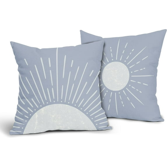 Blue Boho Pillow Covers 16x16 Inch Pack of 2 Modern Sunshine Sun Bohemian Decorative Outdoor Throw Pillow Covers Farmhouse Pillowcase Square Linen Cushion Cover for Bedroom Sofa Couch Home Decor