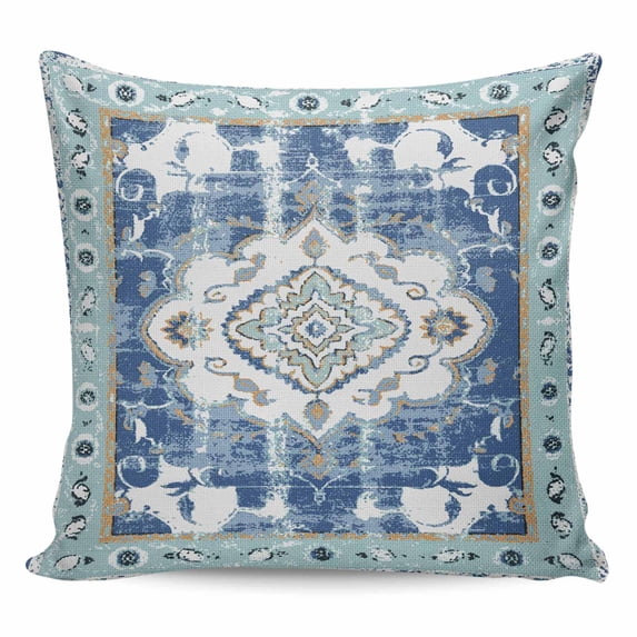 Blue Boho Pillow Covers 18x18 Inch Decorative Throw Pillow Cover, Farmhouse Bohemian Medallion Oriental Flower Sofa Pillowcases Accent Cushion Case Home Decor Bedroom Living Room