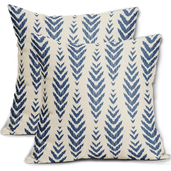 Blue Boho Pillow Covers 18x18 Set of 2 Bohemian Ethnic Geometric Herringbone Print Decorative Throw Pillows Outdoor Pillowcase Square Linen Farmhouse Cushion Case Decor for Couch Sofa Bed