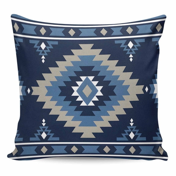 Blue Boho Pillow Covers 26x26 Inch Decorative Throw Pillow Cover, Aztec Southwest Abstract Geometric Motifs Sofa Pillowcases Accent Cushion Case Home Decor Bedroom Living Room
