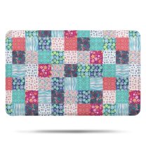 Blue Boho Pioneer Flower Patchwork Pattern Bathroom Rugs Mat,Non Slip Microfiber Bathroom Rug,Rubber Backing,Soft Bathroom Mats for Bathroom Floor,Tub and Shower,17x27in(43x68cm)