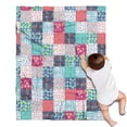 thumbnail image 1 of Blue Boho Pioneer Flower Patchwork Pattern Blanket,Comfortable Soft Flannel Throw Blanket,All Season,Warm Lightweight Blankets for Sofa Bed Couch Living Room Chair,30"x40", 1 of 4