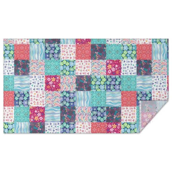 Blue Boho Pioneer Flower Patchwork Pattern Rectangle Tablecloth 60"x102",Waterproof Polyester Rectangle Table Cloth, Wipeable Spillproof Polyester Tablecloth for Dining, Camping, Indoor and Outdoor
