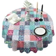 thumbnail image 1 of Blue Boho Pioneer Flower Patchwork Pattern Round Tablecloth 60"x60",Wrinkle Wipeable Table Cloth for Kitchen Dining Room Picnic Patio Party, 1 of 6