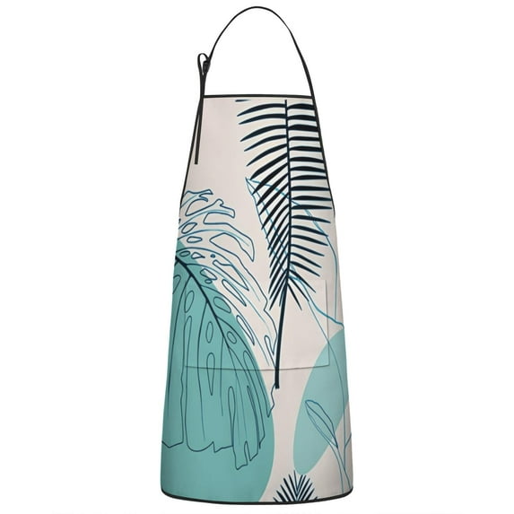 Blue Boho Plant Pattern Apron-Garden Aprons for Women with Pockets-Cotton Linen Waterproof Kitchen Cooking Gardening Aprons Adjustable for Kitchen,Cooking,BBQ and Salon 33x27 Inch