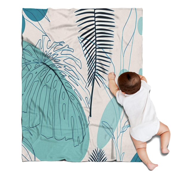 Blue Boho Plant Pattern Blanket,Comfortable Soft Flannel Throw Blanket,All Season,Warm Lightweight Blankets for Sofa Bed Couch Living Room Chair,30"x40"