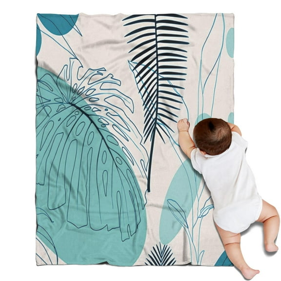 Blue Boho Plant Pattern Blanket,Comfortable Soft Flannel Throw Blanket,All Season,Warm Lightweight Blankets for Sofa Bed Couch Living Room Chair,30"x40"