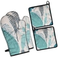 thumbnail image 1 of Blue Boho Plant Pattern Kitchen Oven Mitt and Pot Holder Sets 4 Pcs for Baking, Cooking and Grilling, Heat Resistant Up To 392 °F, 1 of 7
